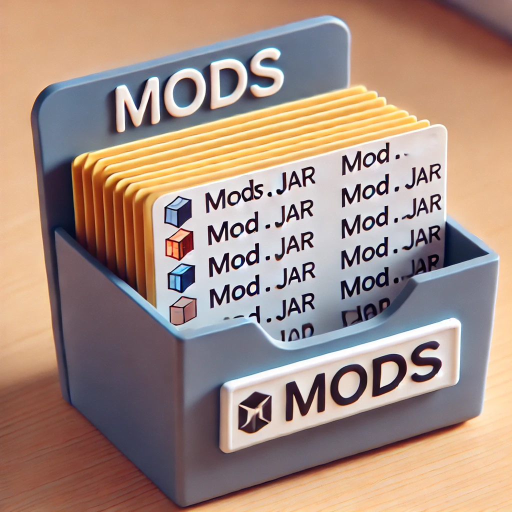 Desktop folder named "mods" showing mod .jar files inside.