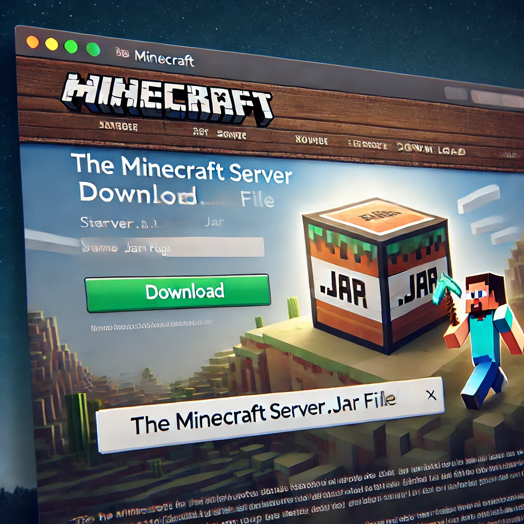 Minecraft website download page with the server .jar file link highlighted.